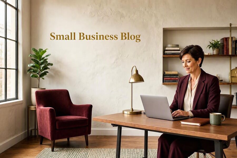 A welcoming small business office with a business owner working