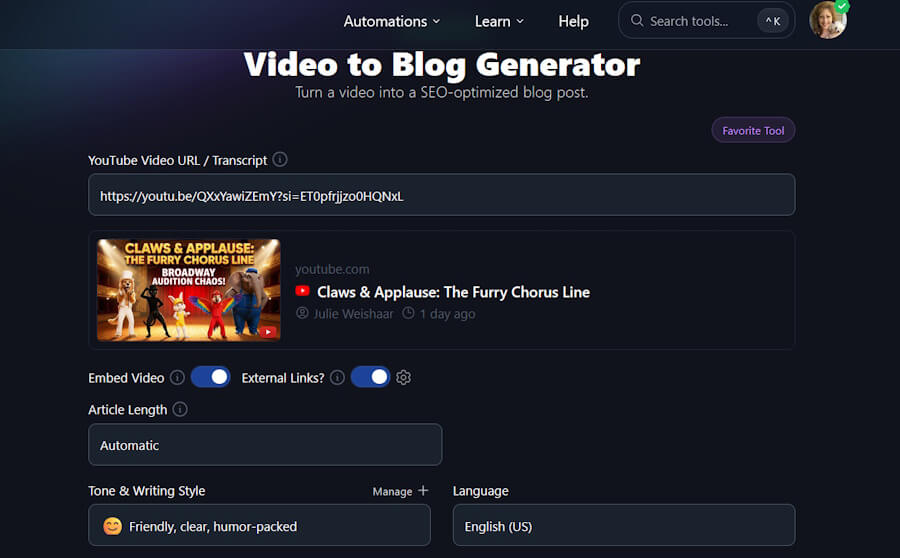 RightBlogger's Video To Blog Post AI Tool for Funny AI Animations