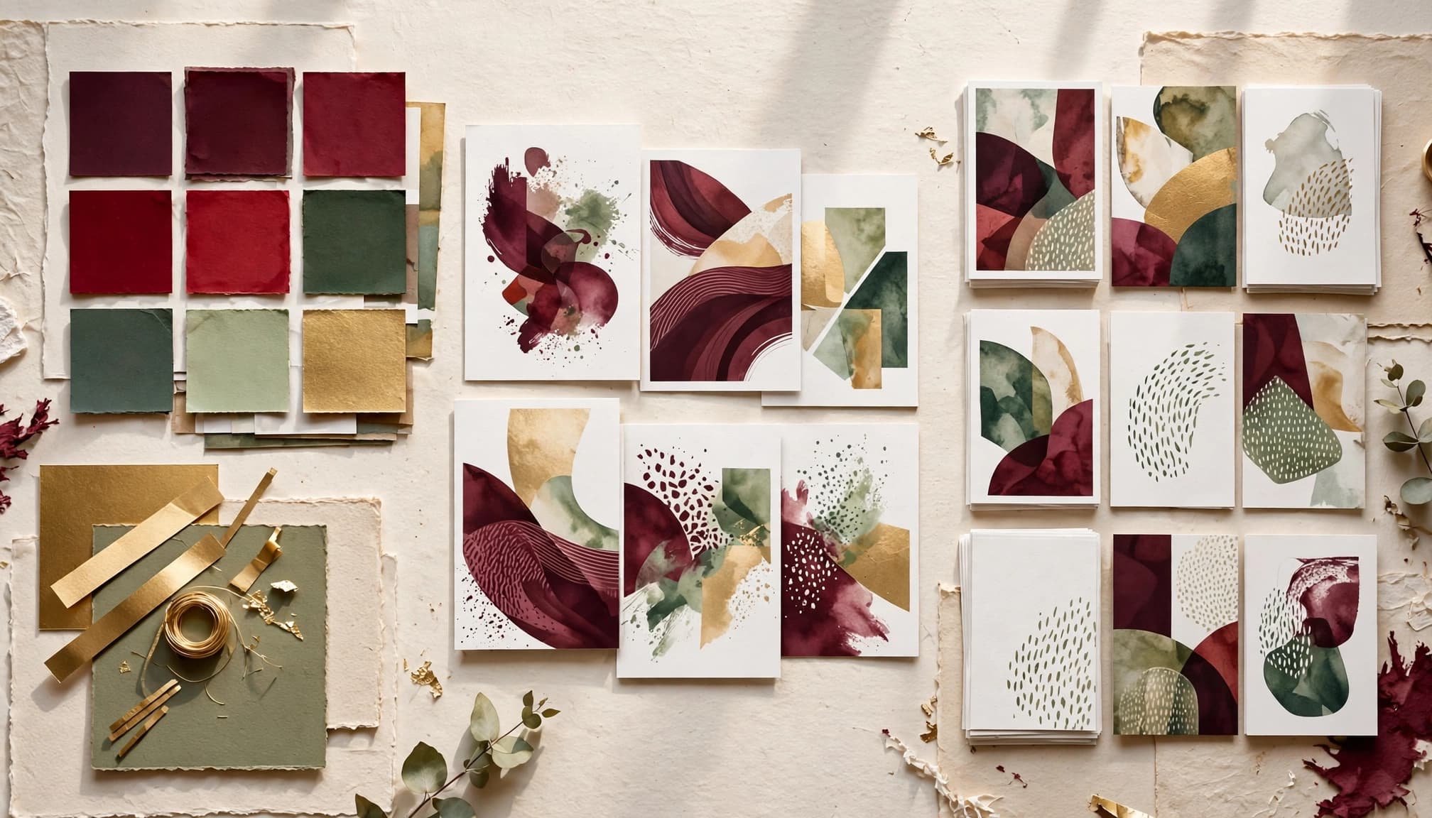 Abstract campaign cards and color swatches arranged as visual references for an AI image library